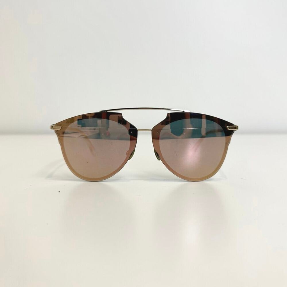 Christian DIOR Reflected Sunglasses Gold Metal Frame with Pink Mirrored Lenses